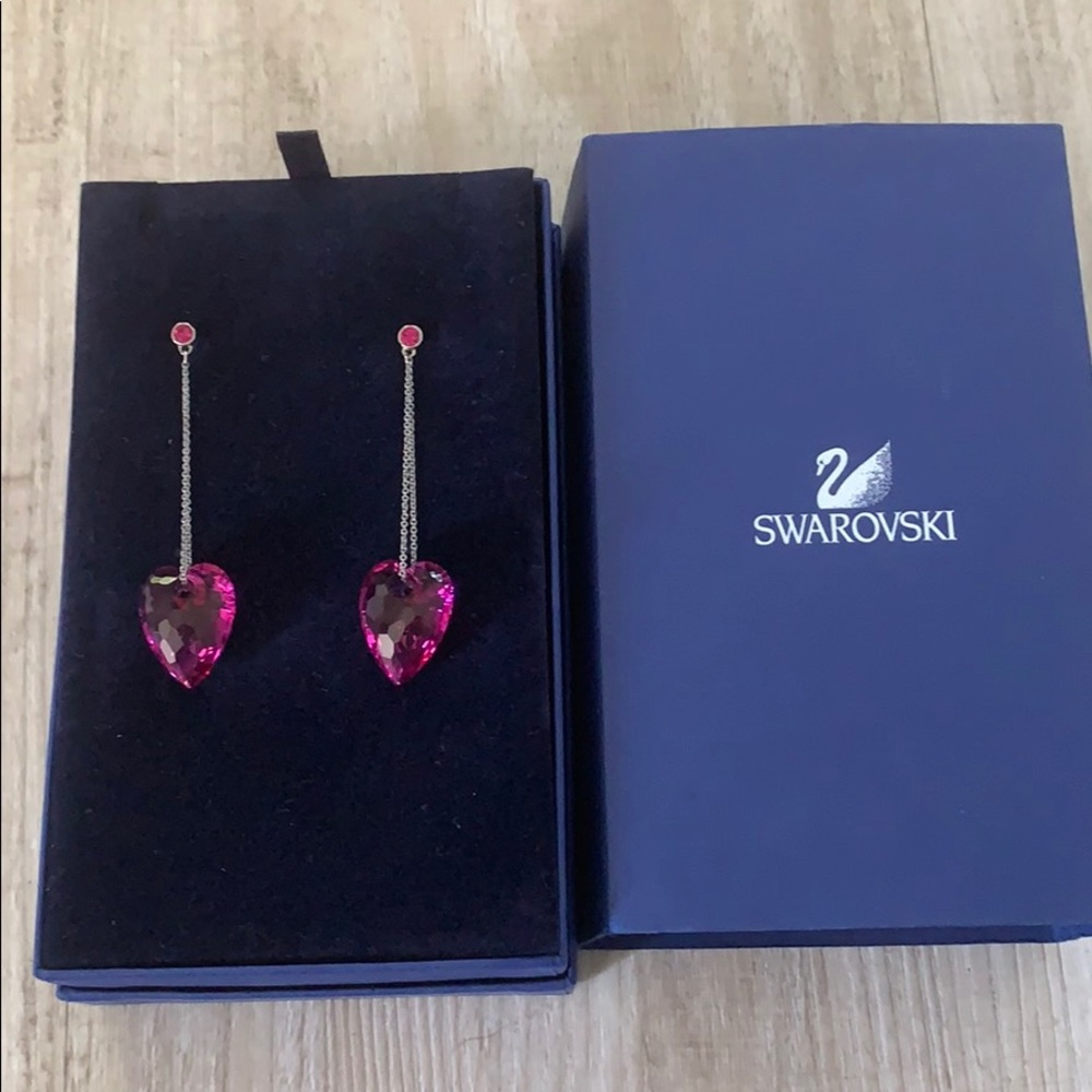 Swarovski fuchsia heart dangle earrings